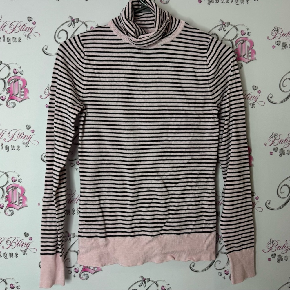 Twik Black and Pink Striped Turtleneck sweater pullover warm cozy